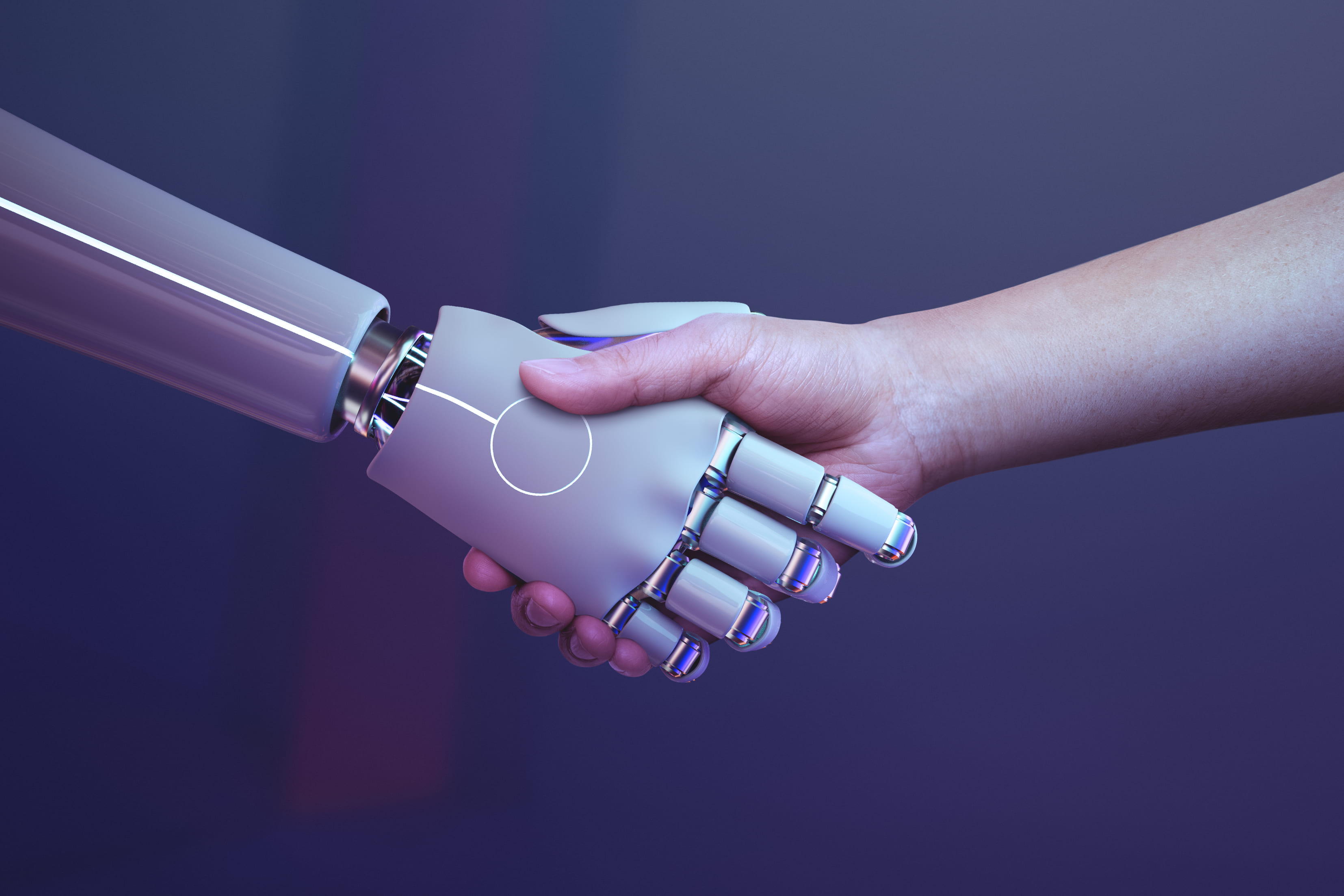 AI Robot Handshaking, and porcelain mug.